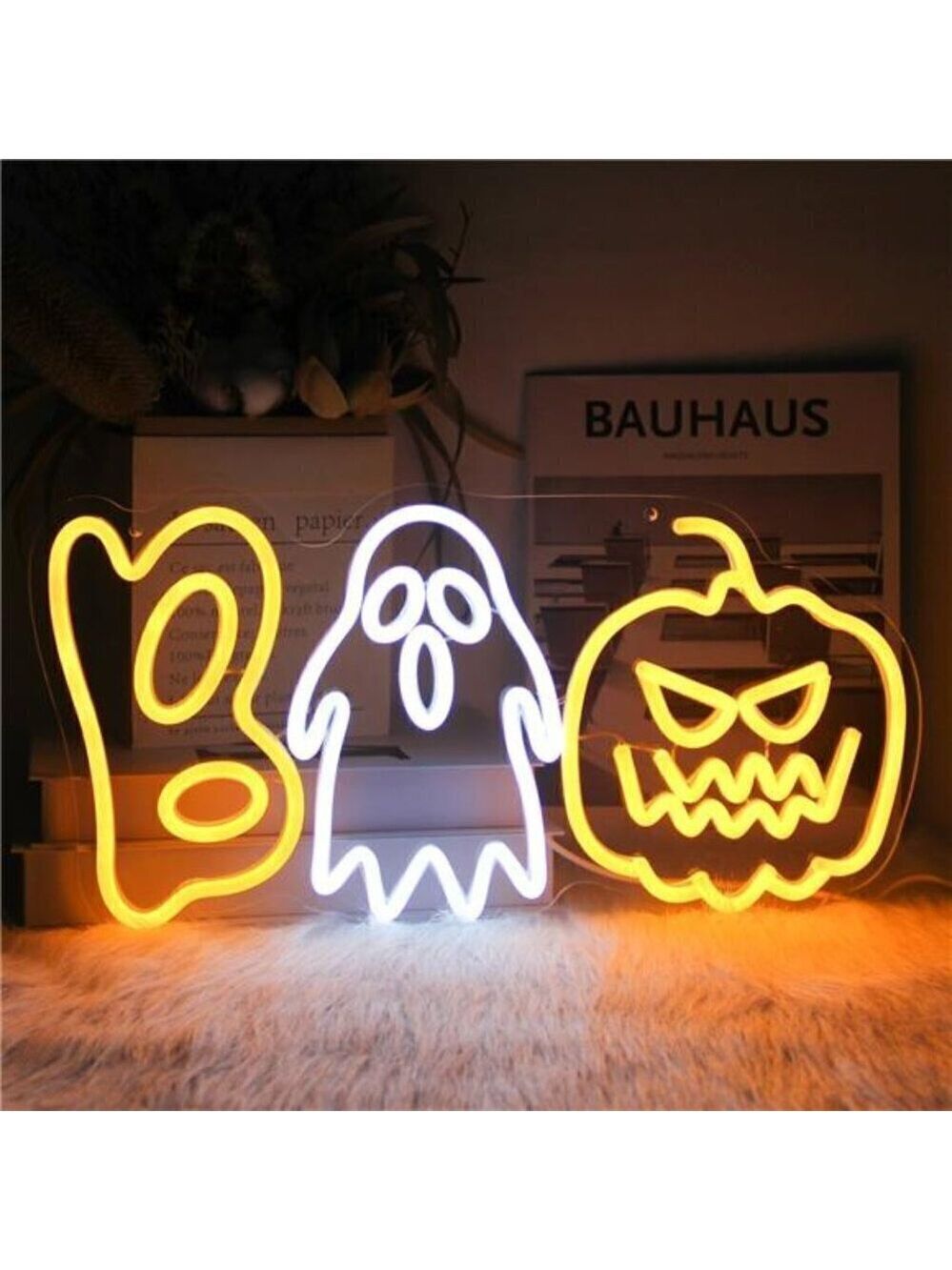 Halloween Boo Neon Sign Spooky Ghost Light Pumpkin House Decor Orange Pumpkin
